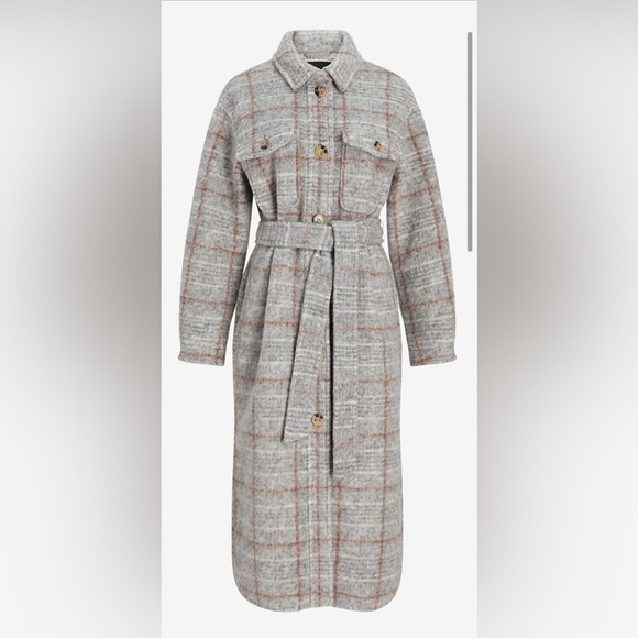 Express Wool Blend Plaid Longline Jacket - Picture 2 of 9